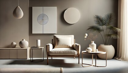 Beige Minimalist Living Room: Neutral Design Mood Board