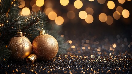 Gold Christmas Ornaments, Festive Background