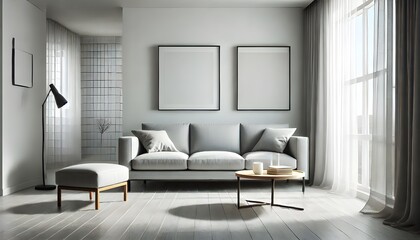 Minimalist Living Room with Blank Art Frames.