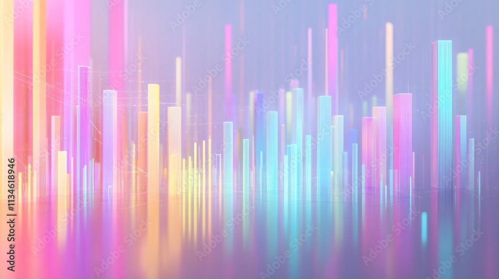 Poster abstract colorful bars in gradient flow with reflection effect