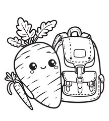 Coloring page design education carrot with backpack
