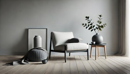 Minimalist Interior: White Armchair and Neutral Decor.