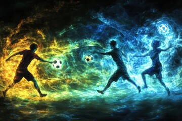 Naklejka premium Fiery and Icy Football Players