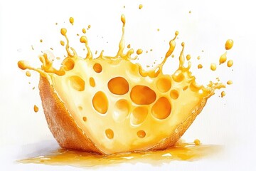 Watercolor splash of cheese, isolated on a white background.