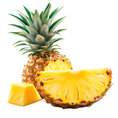 Freshly Cut Ripe Pineapple Slices and Fruit