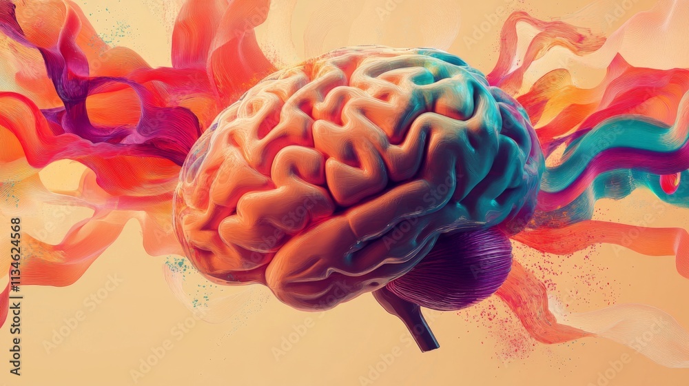 Poster vibrant abstract representation of human brain with colorful swirls