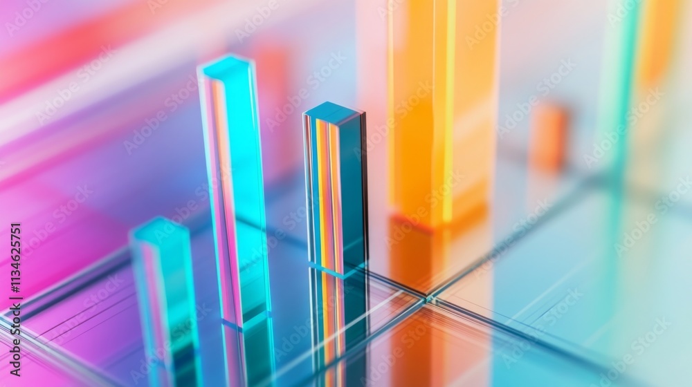 Poster Colorful Abstract 3D Bar Graph with Reflections and Light Effects