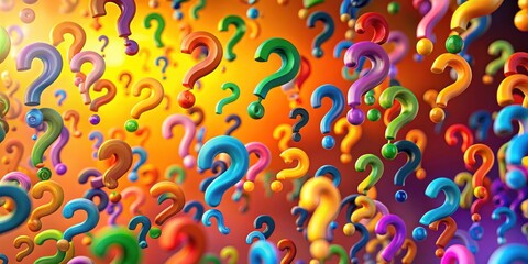 Colorful abstract background with multiple floating question marks in rendering, question marks, colorful, abstract, background