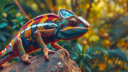 colorful chameleon in wild