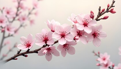 Naklejka premium pink cherry tree blossom branch with pink background a realistic image