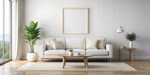 Modern living room with large windows, neutral colors, and minimalistic furniture showcasing a serene atmosphere