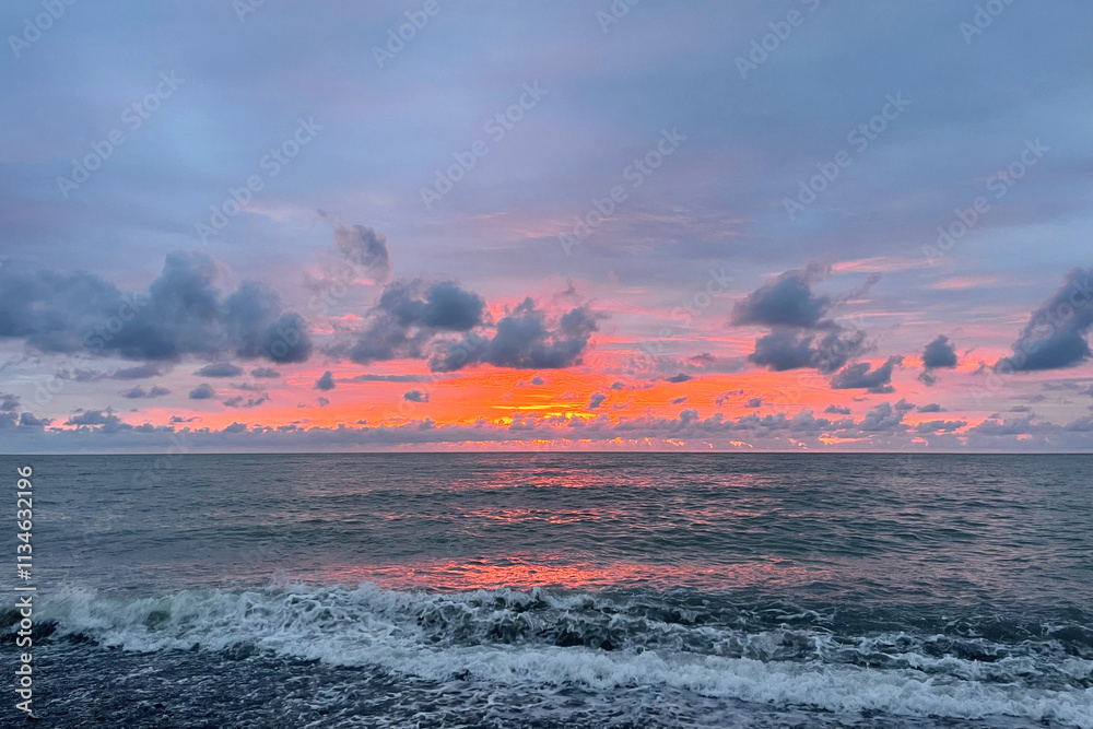 Canvas Prints beautiful red sky with clouds and sea