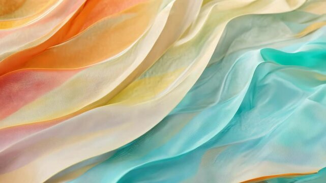 Whimsical backdrop showcasing colorful translucent bands, placed on a cream-colored background, 3D graphic representation, light-toned colors
