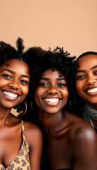 Fototapeta premium Happy diverse women enjoying smooth skin, photo, with white tones