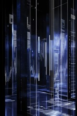 Fototapeta premium Abstract Digital Cityscape Illuminated With Neon Lines