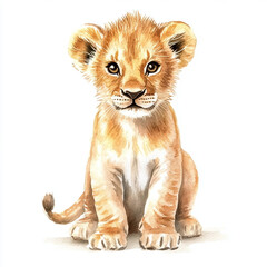 Obraz premium Cute baby lion illustration with soft watercolor details, evoking joy