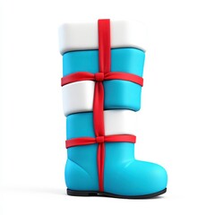 Playful cartoon-style winter boot with festive ribbon