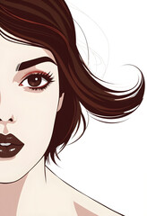 Fototapeta premium Closeup portrait of an elegant, brunette lady, vector style, with white tones