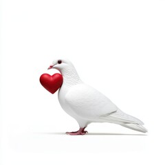 Obraz premium White dove holding a red heart symbolizing love