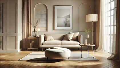 Beige toned living room design.