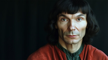 Fototapeta premium Nicolaus Copernicus recreated portrait in vibrant detail, Renaissance astronomy pioneer 