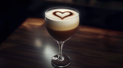 Romantic Egg White Sour Cocktail with Velvety Foam and Heart-Shaped Garnish, Perfect for Valentine’s Day, Celebrating Love with Its Creamy Texture and Citrus Notes