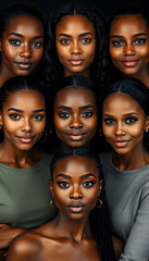 Obraz premium Portraits of women's faces from different diverse ethnicites, Beautiful diversity ethnicity, Group of beauty multiracial female models in studio black background, cinematic, with white tones
