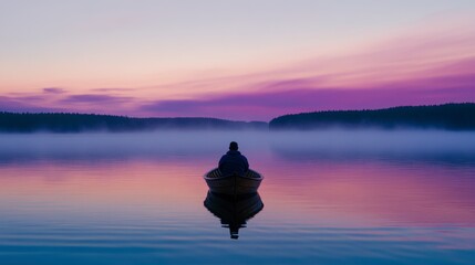 Serene sunset view from a rowboat on a tranquil lake