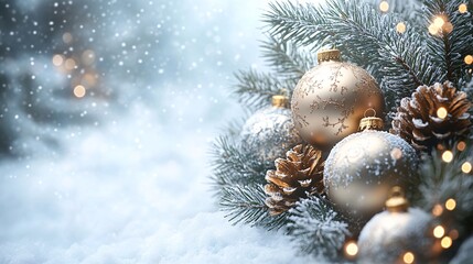 Elegant Gold Christmas Ornaments & Snow
