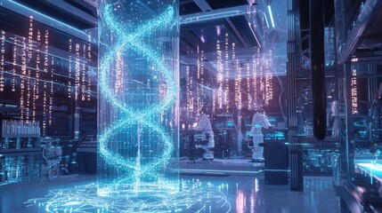 Exploring advanced genetic engineering techniques in a sci-fi laboratory environment