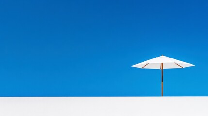 Sunny day with a lone beach umbrella against blue sky
