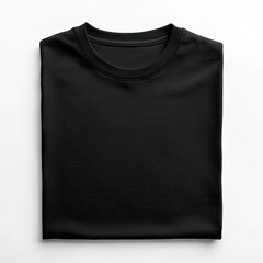 Black t-shirt mockup, folded and placed flat on the table, white background
