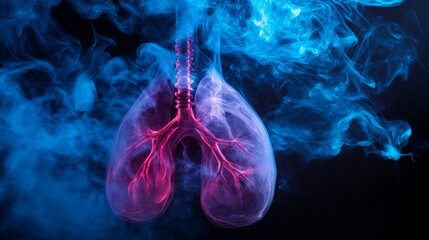 Human lungs with smoke on black background, Unhealthy habit