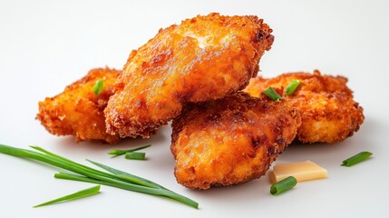 Crispy Fried Chicken Nuggets with Green Onion Garnish