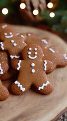 Delightful Gingerbread Men Cookies on Wooden Board: A Festive Christmas Treat