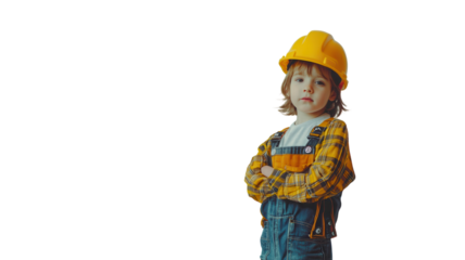 A Young Child Dressed as a Construction Worker Playing Imaginatively in a Sandbox Environment Ideal for Construction-Themed Activities or Educational Content.