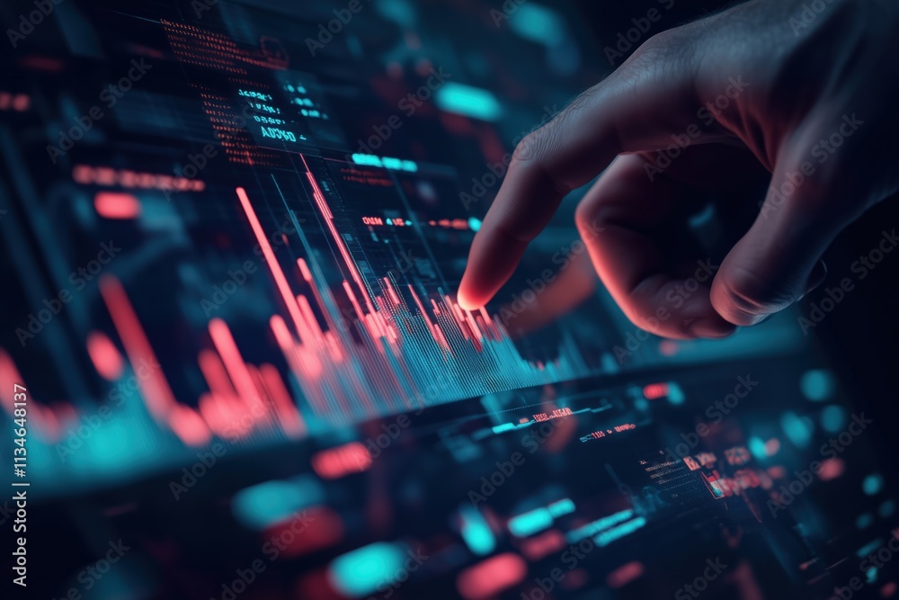 Aufkleber A person is interacting with a dynamic digital interface showcasing various data visualizations, depicting the journey of goal setting and selfimprovement individuals pursue for success