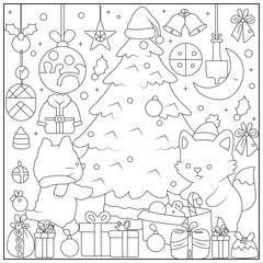 Christmas Hygge cute and cozy coloring book for kids and adults. Cozy Christmas Cats Holiday Coloring Book for children.