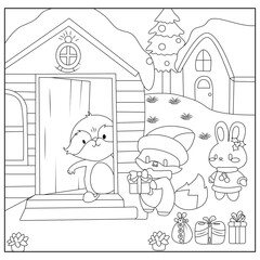 Christmas Hygge cute and cozy coloring book for kids and adults. Cozy Christmas Cats Holiday Coloring Book for children.