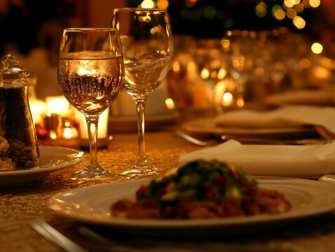 Elegant Dining Table Setup with Fine Dining Elements