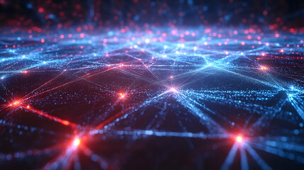 Obraz premium Abstract network connection, digital data flow, glowing nodes and lines.