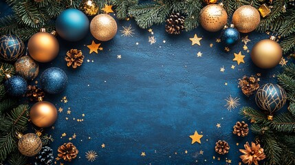 Luxury Navy Blue & Gold Christmas Ornament Frame