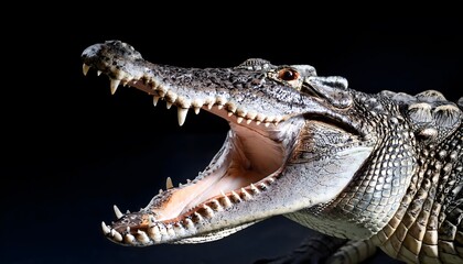 Obraz premium Crocodile close-up, wildlife portrait, intense gaze, scaly texture, sharp teeth, reptile macro