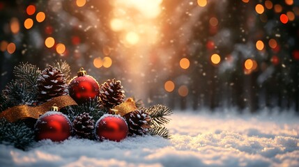 Magical Christmas Ornaments in Snowy Winter