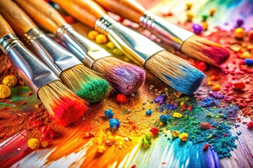 Obraz premium Macro photography unveils vibrant colors, artistic expression through close-up paintbrush detail.