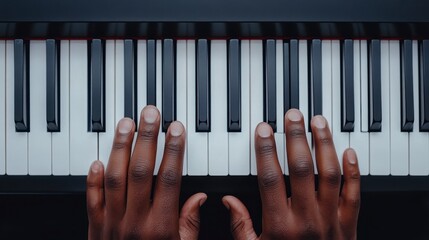 Hands playing piano keys close-up