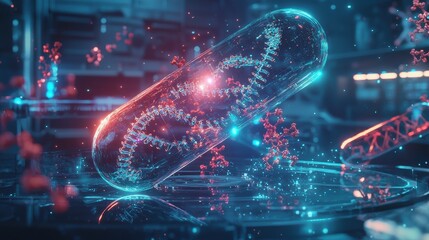 Innovative genetic research in a futuristic high-tech lab with digital art perspectives