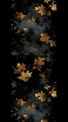 Golden autumn leaves softly falling on a dark, mysterious background.