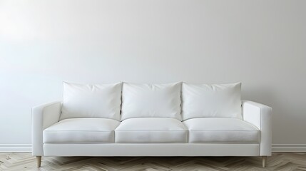 Modern Minimalist White Sofa on Light Wood Floor in Contemporary Space