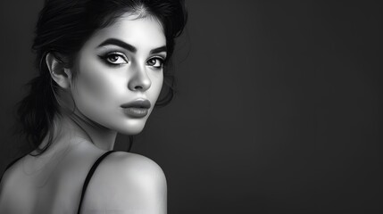 Fototapeta premium Elegant Portrait of a Woman in Black and White with Captivating Eyes